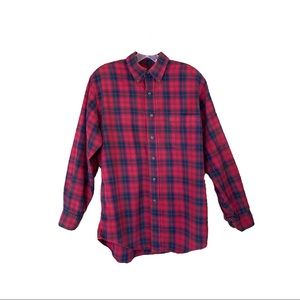 Viyella Red Plaid Button Up Cotton Shirt size M